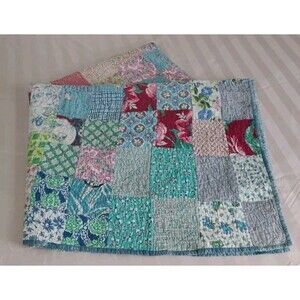 Vtg Patchwork Quilt Throw Contrast Stitch Cottage Farmhouse Colorful 79 X 48"